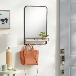 Metal Entryway Organizer With Mirror Large Natural - Brightroom™