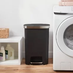 Plastic Locking Lid Step Trash Can Black - Brightroom™"