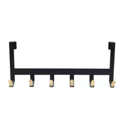 Mixed Material Over The Door 6 Hooks Rail Matte Black - Brightroom™